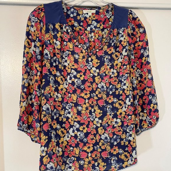 Anthropologie Porridge Billion Petals Silk Floral Boho Pullover V Neck Blouse S - Picture 4 of 7